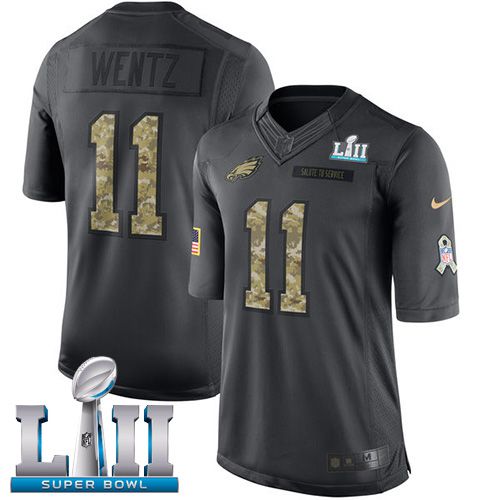 Men Philadelphia Eagles #11 Wentz Anthracite Salute To Service Limited 2018 Super Bowl NFL Jerseys